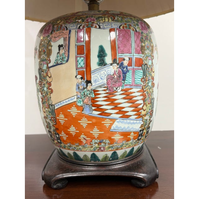 Rose Medallion Style Porcelain Ginger Jar Table Lamp, Vintage For Sale - Image 9 of 12