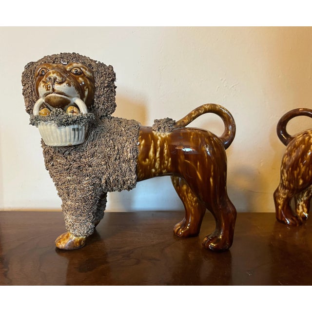 Antique 19th Century Bennington Pottery Poodles With Fruit Baskets - a Pair For Sale - Image 11 of 12