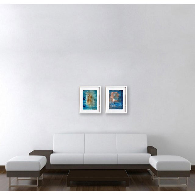 Fiesta. XIX White Framed Surreal Neon Orange/Blue Painting For Sale In Los Angeles - Image 6 of 6