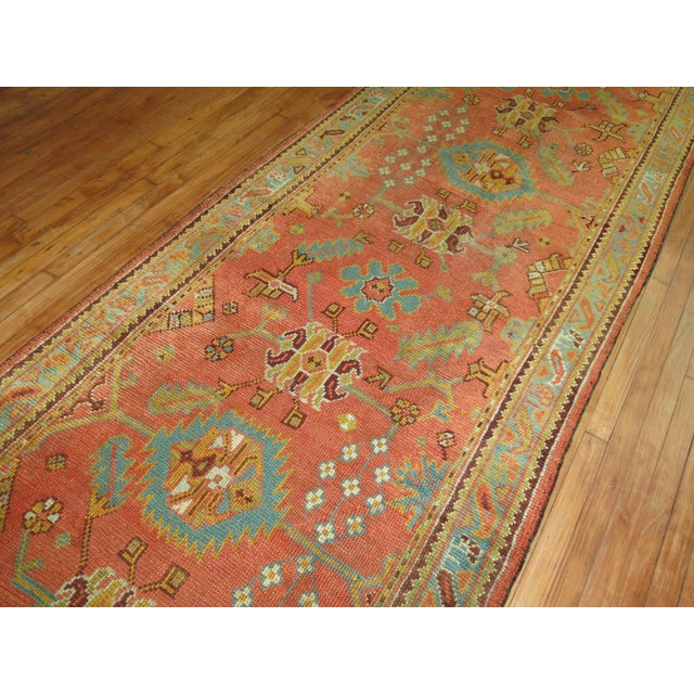 Textile Antique Zabihi Collection Turkish Oushak Runner - 4' x 14'9" For Sale - Image 7 of 12