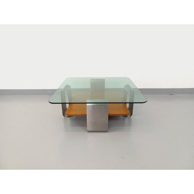 1970s Square Coffee Table with 2 Trays in Teak & Steel, 1970s For Sale - Image 5 of 16