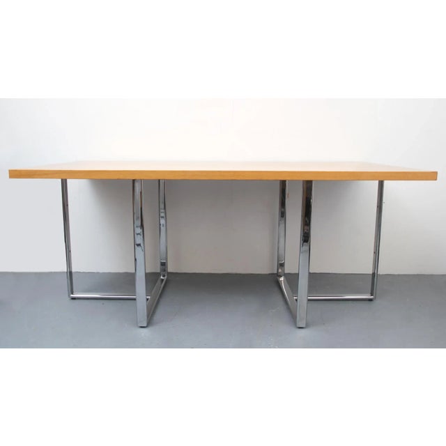 Mid-Century Modern Oak Veneered Desk with Chromed Metal Base, 1970s For Sale - Image 3 of 9