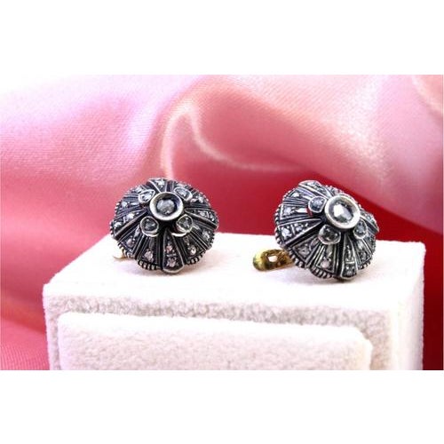 Gold Circular Gold and Silver Earrings with Diamond Chips, Set of 2 For Sale - Image 8 of 8