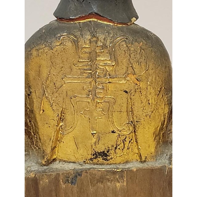 Gold Early 19th C. Chinese Qing Gilt Lacquer Carved Wood Daoist Temple Deity Figure For Sale - Image 8 of 13