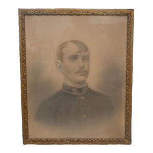 Circa 1900 Austrian Victorian Male Soldier in Uniform Framed Charcoal Portrait Drawing
