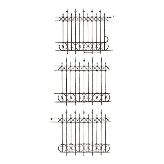 Iron Fence Antique Wrought and Cast Iron - Collection of Three Sections For Sale