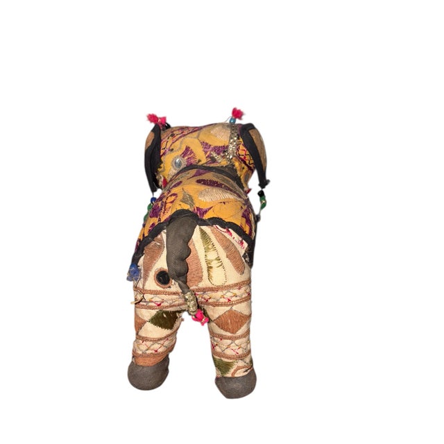 1950s Anglo Raj Cotton Embroidered Patchwork Stuffed Elephant For Sale - Image 4 of 6