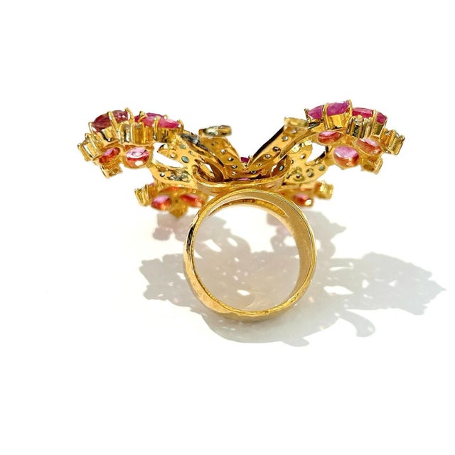 Bochic "Orient" Multi Sapphires & Ruby Cocktail Ring Set In 18K Gold & Silver For Sale - Image 4 of 18
