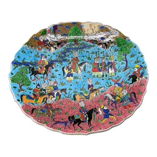 Huge 19" Hand-Painted Turkish Kutahya Ceramic Charger Plate, Signed Elsam Akdeniz Gini For Sale