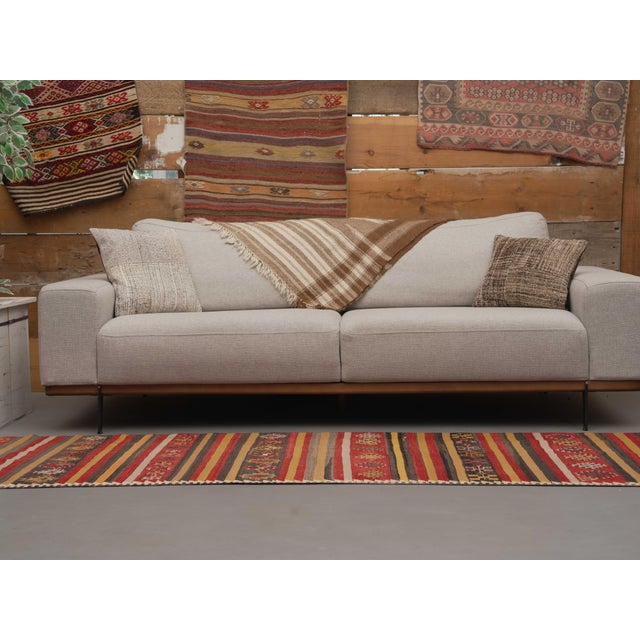 Turkish 1970s Vintage Handmade Wool Cotton Red Runner Rug For Sale - Image 3 of 11