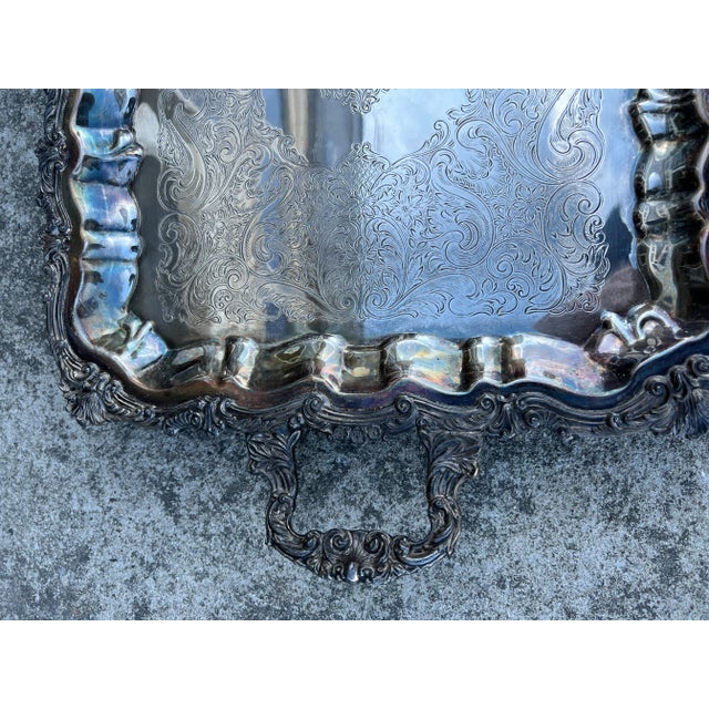 1950s 1950s Silverplate Footed Serving Barware Tray For Sale - Image 5 of 6