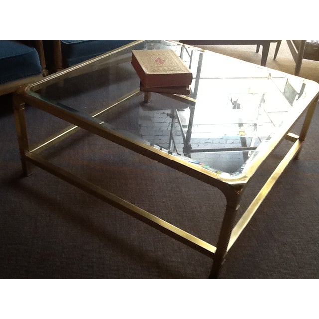 1970s Mastercraft Hollywood Regency Brass and Glass Square Coffee Table, Unmarked For Sale In Los Angeles - Image 6 of 7