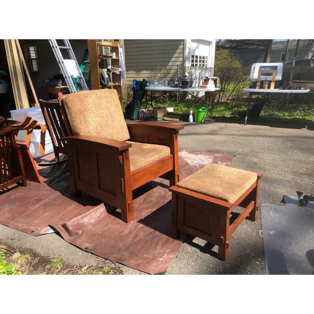 Mission Style Solid Quartersawn Oak Arm Chair & Ottoman Chairish