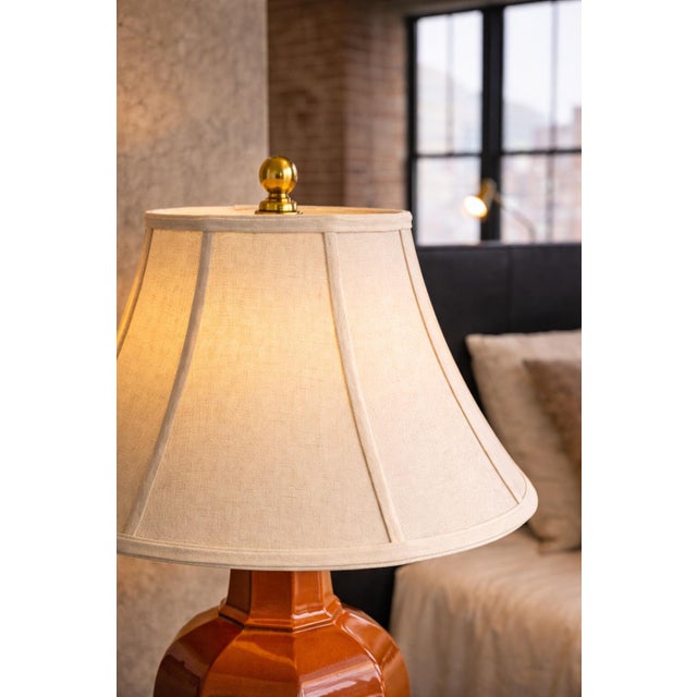 Metal Late 20th Century Faceted Terracotta Glaze Architectural Table Lamp With Original Shade For Sale - Image 7 of 12