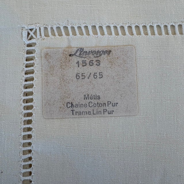 Antique French Embroidered Wedding Trousseau Linen Sheet from Fleur Bleue and Pillowcases from Linvosges, 1940, Set of 3 For Sale - Image 3 of 11