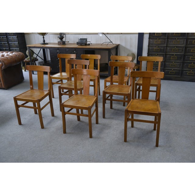 Vintage Beech Bistro Chairs, 1950s, Set of 10 For Sale - Image 15 of 15