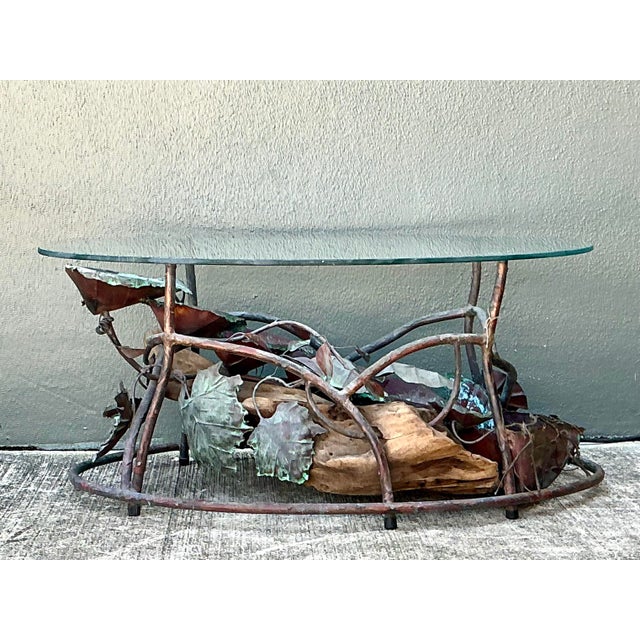 Vintage Patinated Copper Waterfall Coffee Table For Sale In West Palm - Image 6 of 12