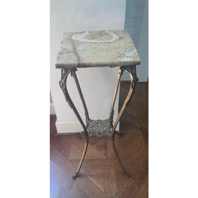 Victorian Two Tier Brass Plant Stand With Onyx Top For Sale - Image 10 of 10