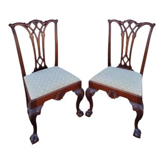19th Century Chippendale Style Pair of Mahogany Side Chairs – Carved Ball & Claw For Sale