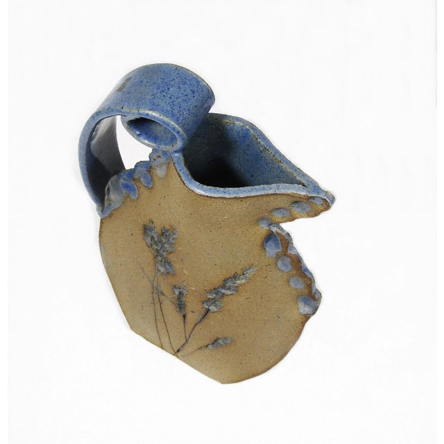 Brown 1970s Hand-Crafted Stoneware Pitcher With Carved Leaves - Signed by Artist For Sale - Image 8 of 11