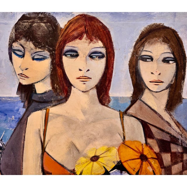 Charles Levier "Three Parisian Women by the Beach"1960s Oil Painting For Sale In Los Angeles - Image 6 of 14