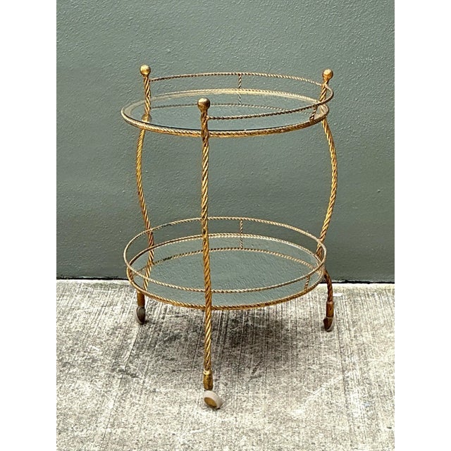 Gold Mid 20th Century Vintage Regency Gilt Twisted Bar Cart For Sale - Image 8 of 12