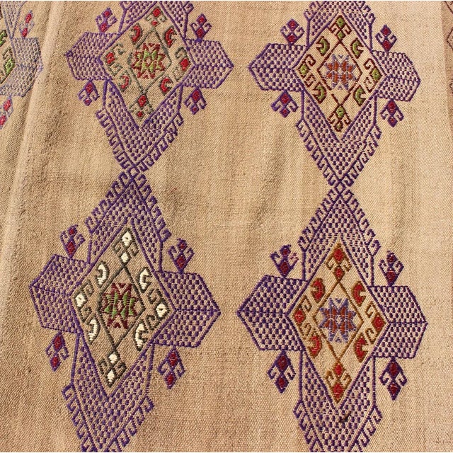 Kilim Rug With Embroidered Purple Diamonds and Star Border For Sale - Image 10 of 13
