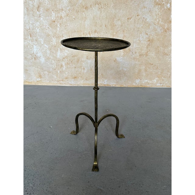 Pair of Spanish Gilt Iron Drinks Tables With Tripod Bases and Hammered Tops For Sale - Image 15 of 15
