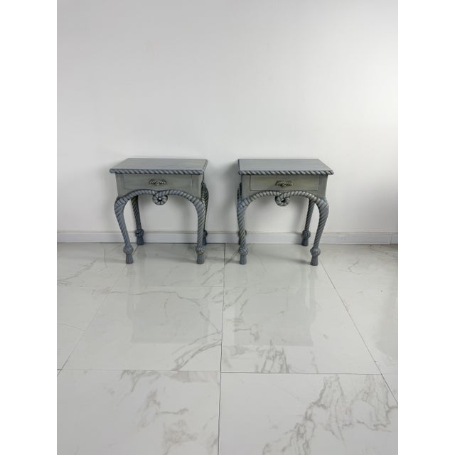 Wood Vintage French Country Style Bedside Tables with Rope Detail, 1970, Set of 2 For Sale - Image 7 of 18