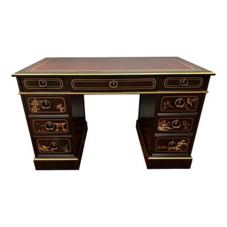 Chinoiserie Sligh-Lowry Black Lacquered Partners Kneehole Desk For Sale