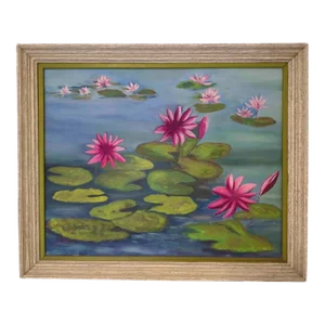 1970’s Original Water Lily Painting on Canvas