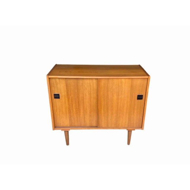 Mid-Century Modern Vintage Danish Modern Teak Bar Cabinet With Sliding Doors For Sale - Image 3 of 14