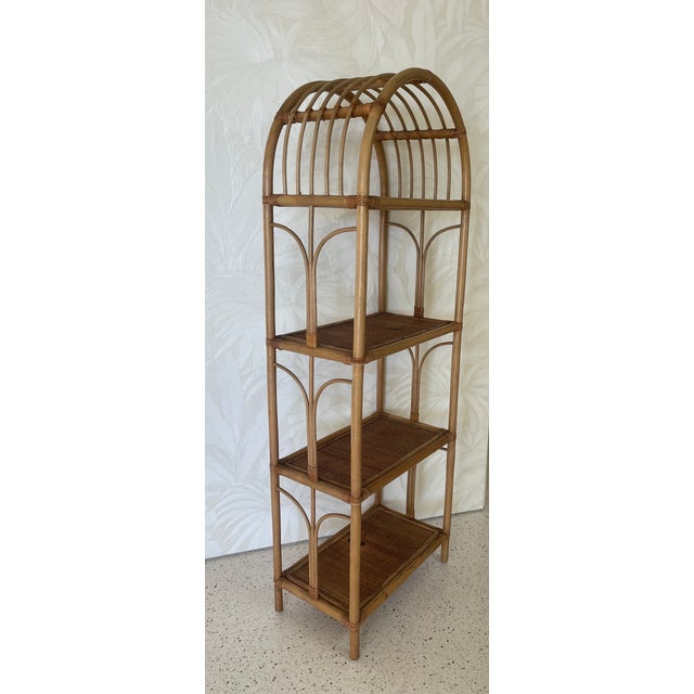 Mid-Century Modern 1960s Italian Bamboo Rattan Bohemian French Riviera Étagère Bookshelf For Sale - Image 3 of 9