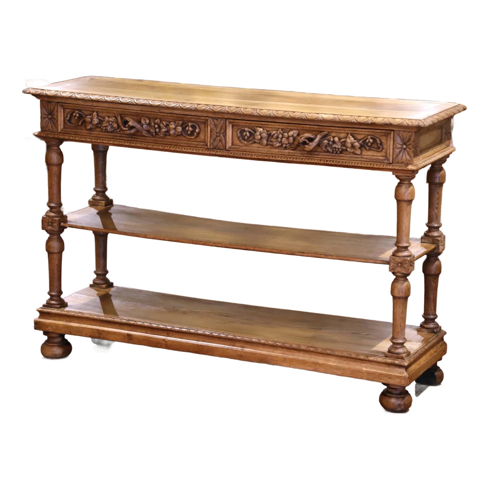 19th Century French Henri II Carved Oak Console Table Server