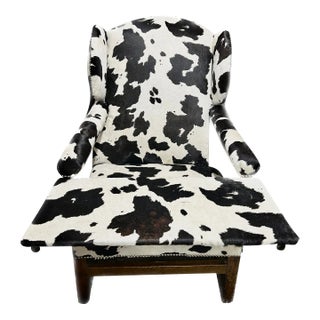 Mid 18th Century French Table Chair in Cowhide and Silver French Nailheads For Sale