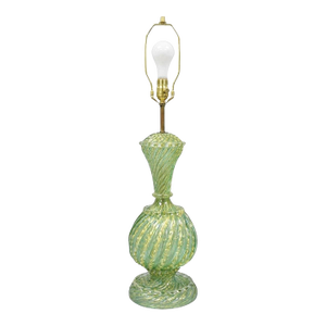 Vintage Barovier & Toso Murano Italy Green Swirl Glass Gold Flecks Table Lamp