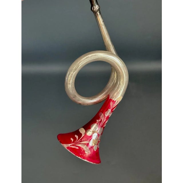 1920's Pair of German Glass Trumpet Ornament With Floral Decoration For Sale - Image 4 of 5
