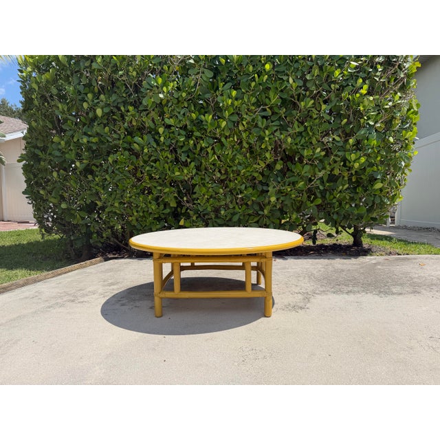 Late 20th Century Vintage 42” Round Bamboo Coffee Table in the Style of Ficks Reed For Sale - Image 5 of 12