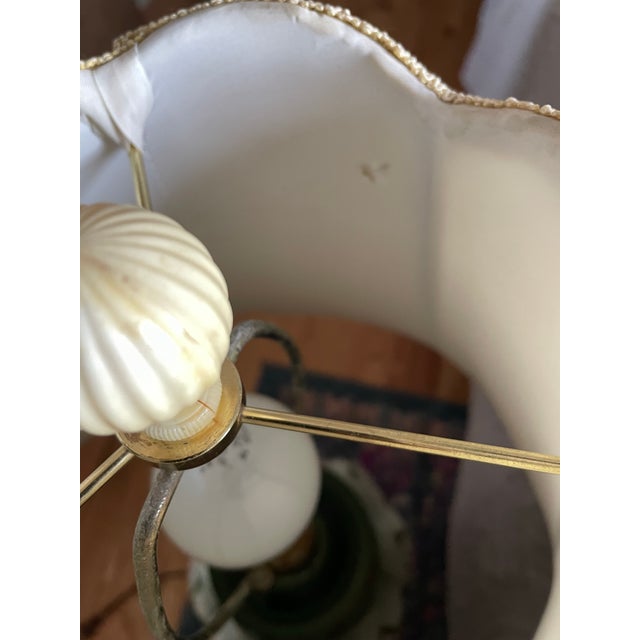 1930s Art Nouveau Hand-Painted Green Ceramic Table Lamp With Cast Metal Base For Sale - Image 12 of 12