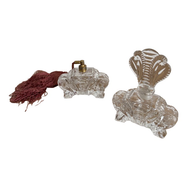 Antique Baroque Clear Lead Crystal Toiletry Bottles, Set of 2 For Sale