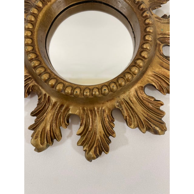 Vintage 1960s Petite 8.5" Acanthus Leaf Sunburst Wall Mirror For Sale - Image 9 of 16