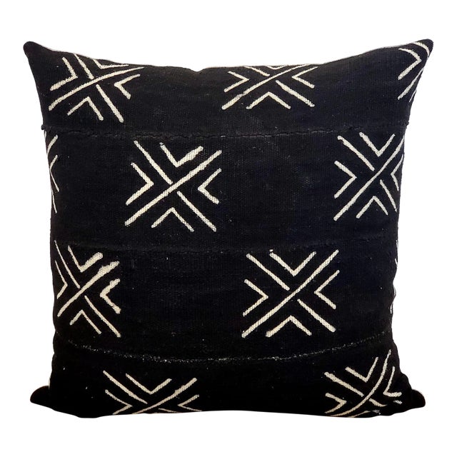 Black Mudcloth Pillow Cover For Sale