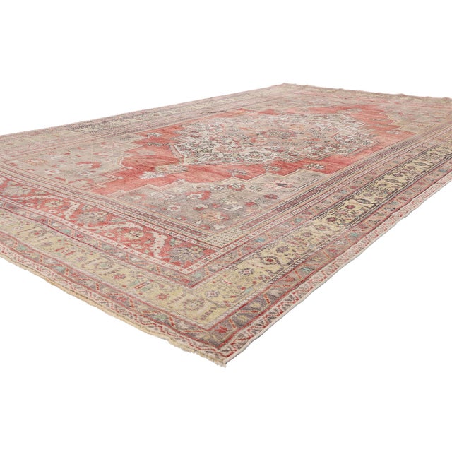 54116 Vintage Turkish Oushak Rug, 06'05 x 10'10. The Anatolian Jewel: A Vintage Turkish Oushak Masterpiece of Noble...