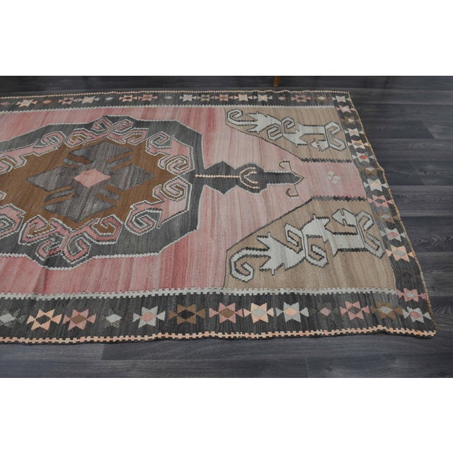 1970s Vintage Handmade Wool Cotton Pink Turkish Area Rug For Sale - Image 10 of 11