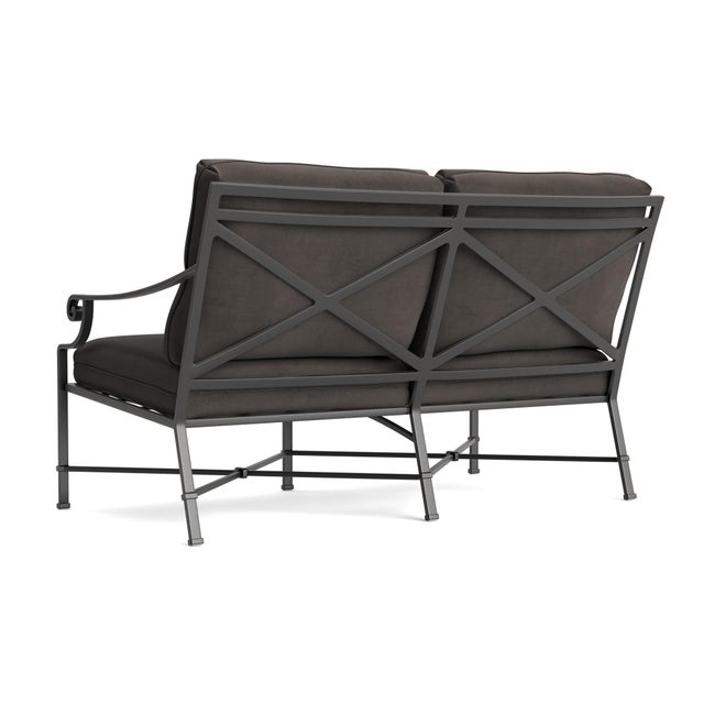 Not Yet Made - Made To Order Brown Jordan Venetian Right Arm Loveseat, Textured Pewter frame with Fusion Charcoal fabric For Sale - Image 5 of 11
