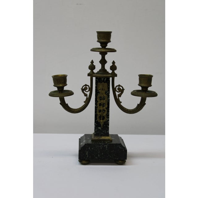 Metal French Empire Style Brass & Marble Candelabra's For Sale - Image 7 of 8