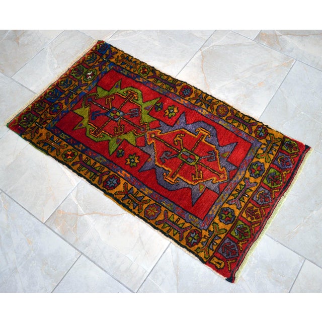 1960s Hand Knotted Door Mat, Entryway Rug, Bath Mat, Kitchen Decor, Small Rug, Turkish Rug - 2′ × 3′5″ For Sale - Image 10 of 13