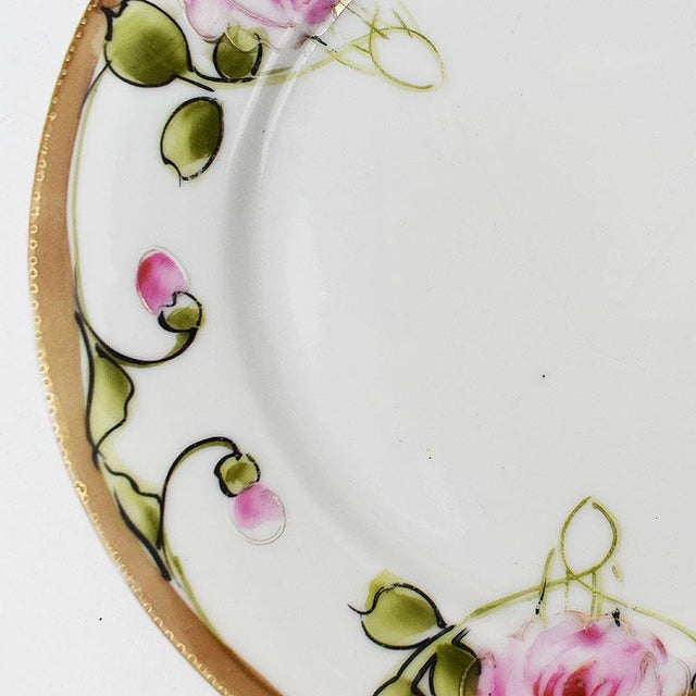 Moriage Chintz Round Pink and Green Floral Nippon Catchall Dish With Gold Rim For Sale - Image 4 of 5
