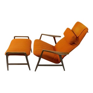 1950s Vintage Alf Svensson for Fritz Hansen Kontor Chair and Ottoman For Sale