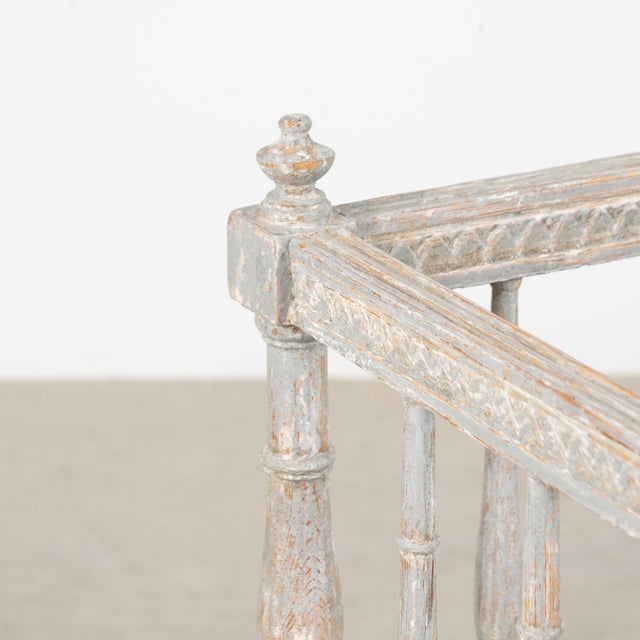 19th Century Swedish Gustavian Original Blue Gray Painted Pine Bench For Sale - Image 4 of 18